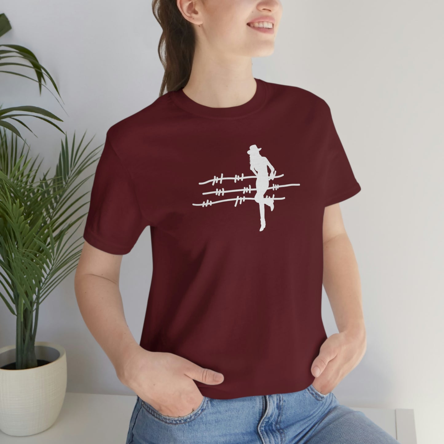 "On The Fence" (white image) Unisex Jersey Short Sleeve Tee