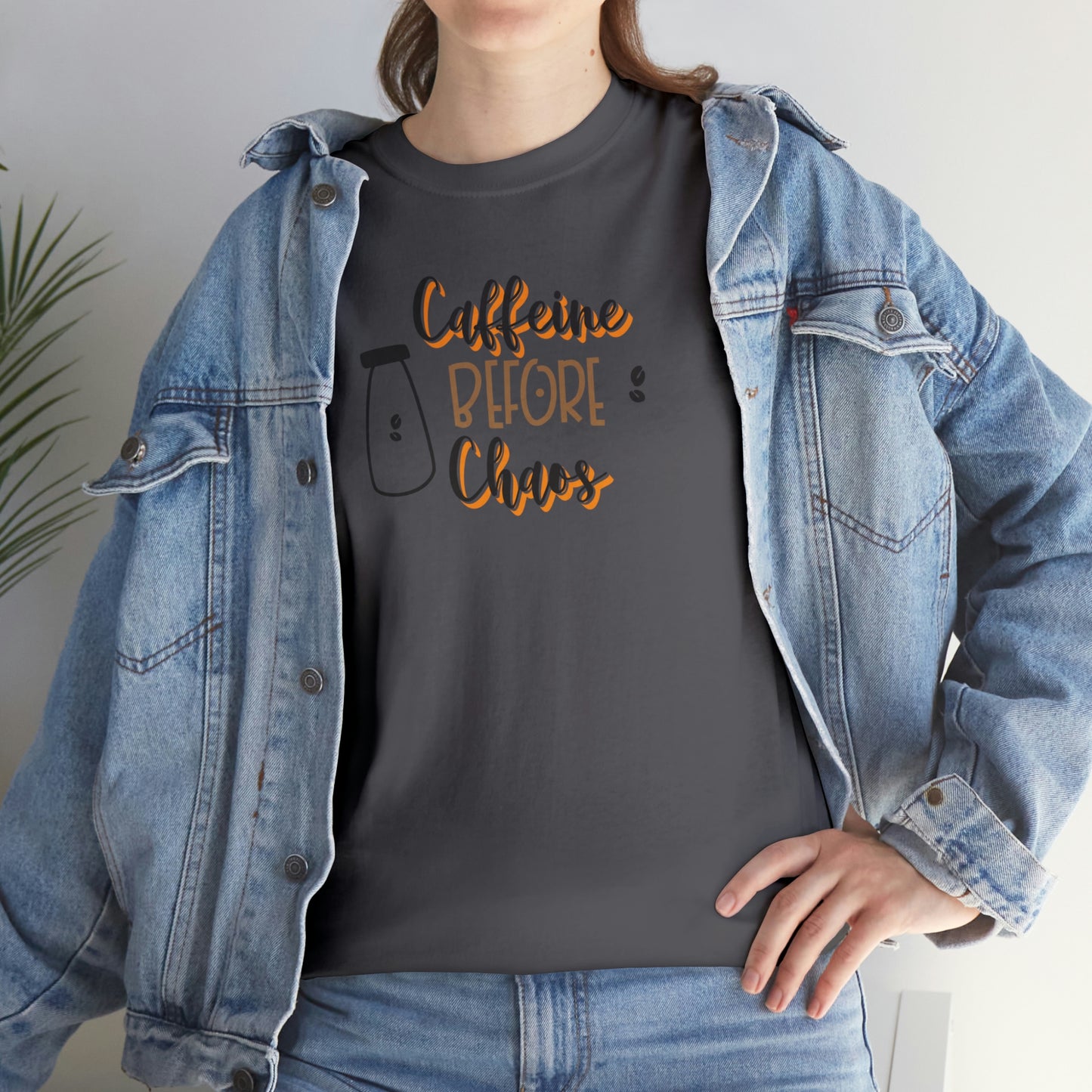 "Caffeine before Chaos" Unisex Heavy Cotton Tee