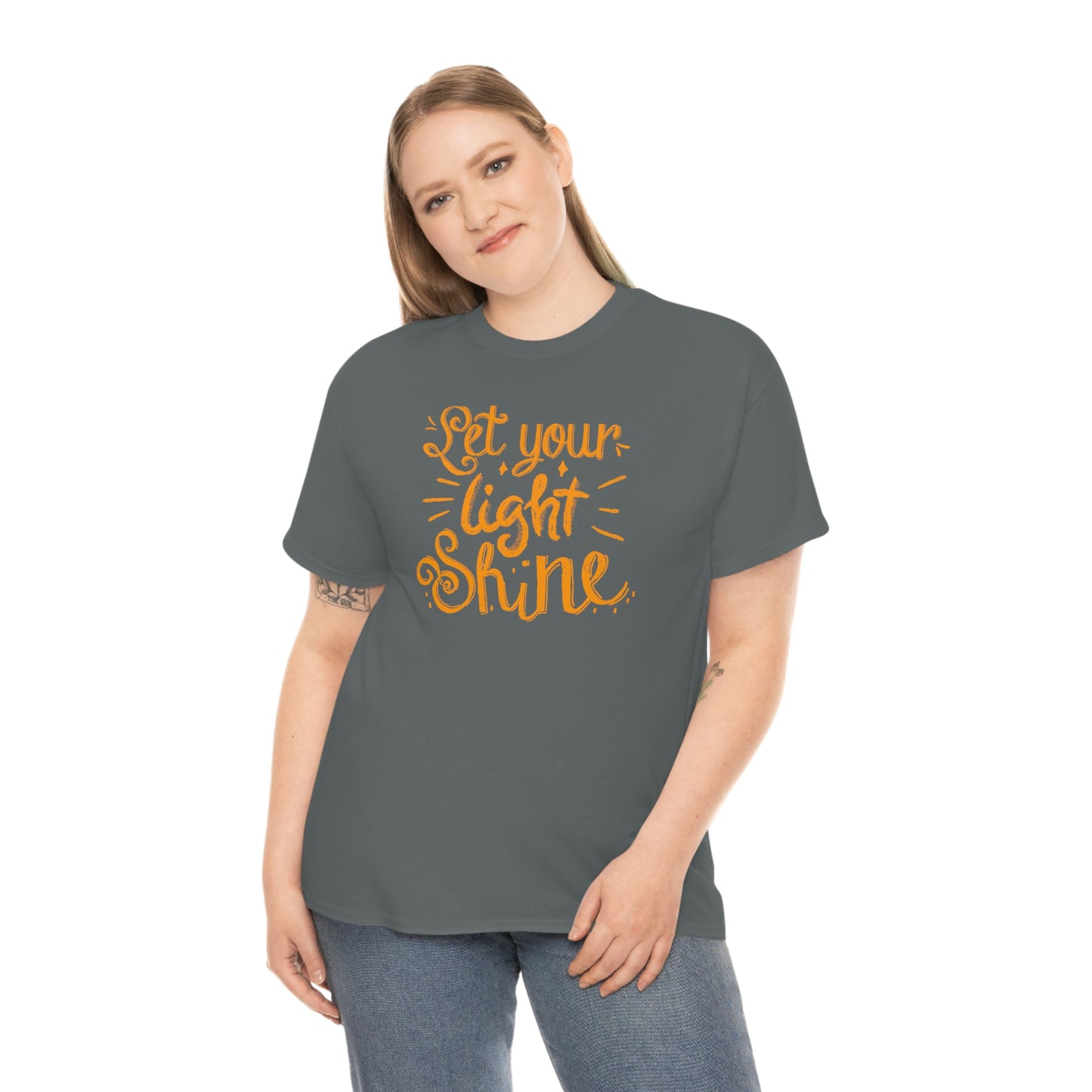 "Let You're Light Shine" (orange font) Unisex Heavy Cotton Tee