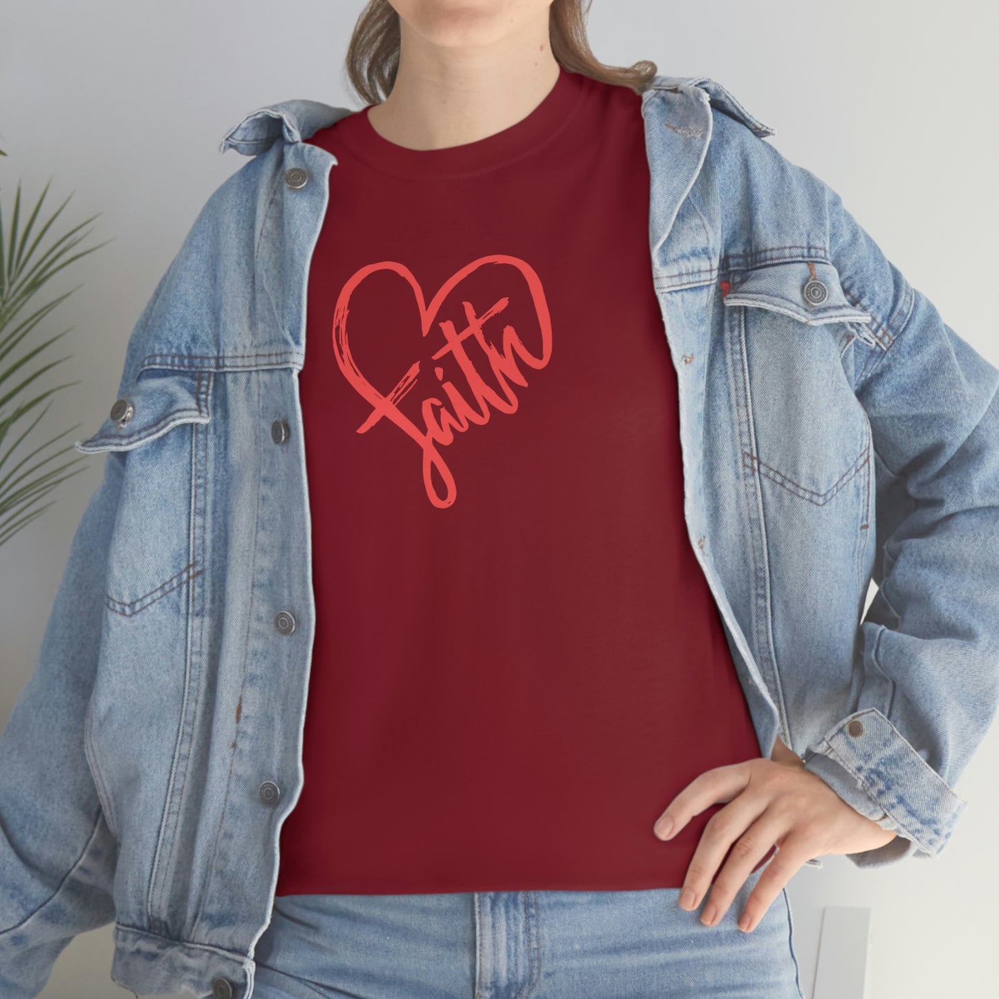 "Red Faith Heart" Unisex Heavy Cotton Tee