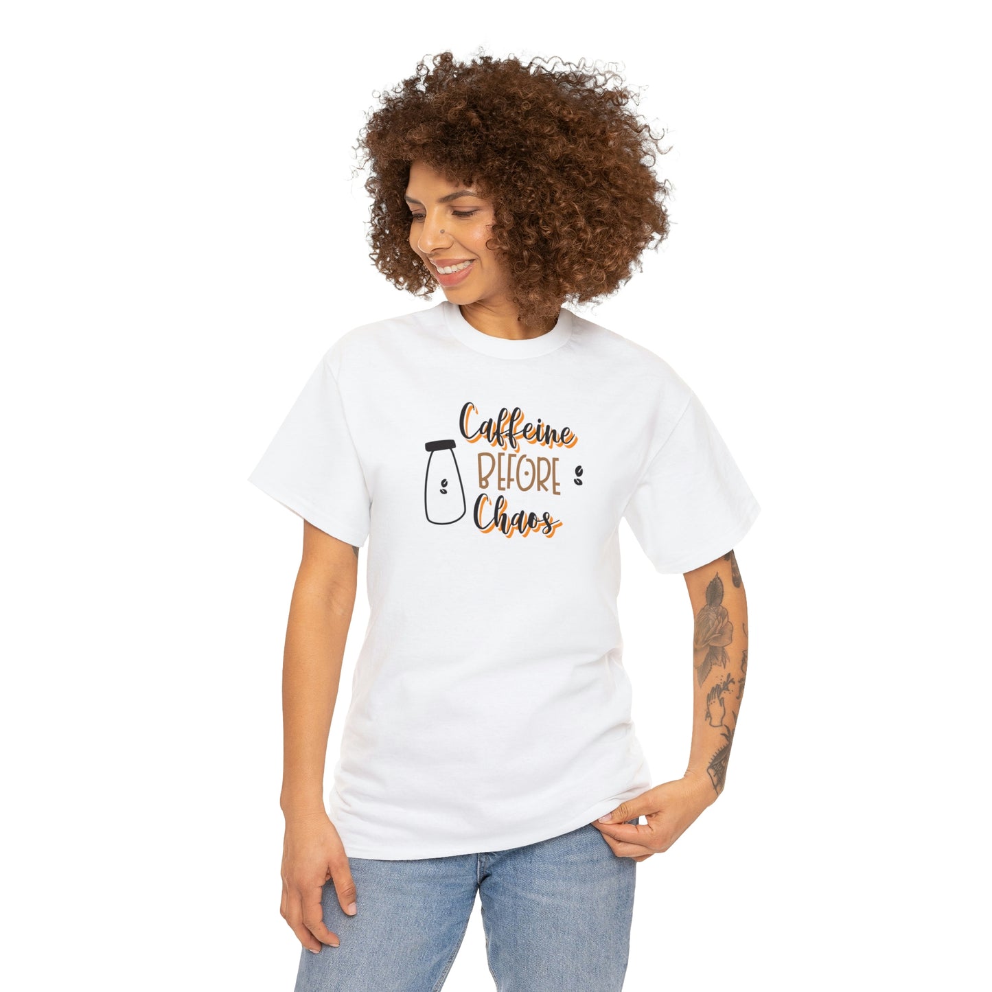 "Caffeine before Chaos" Unisex Heavy Cotton Tee