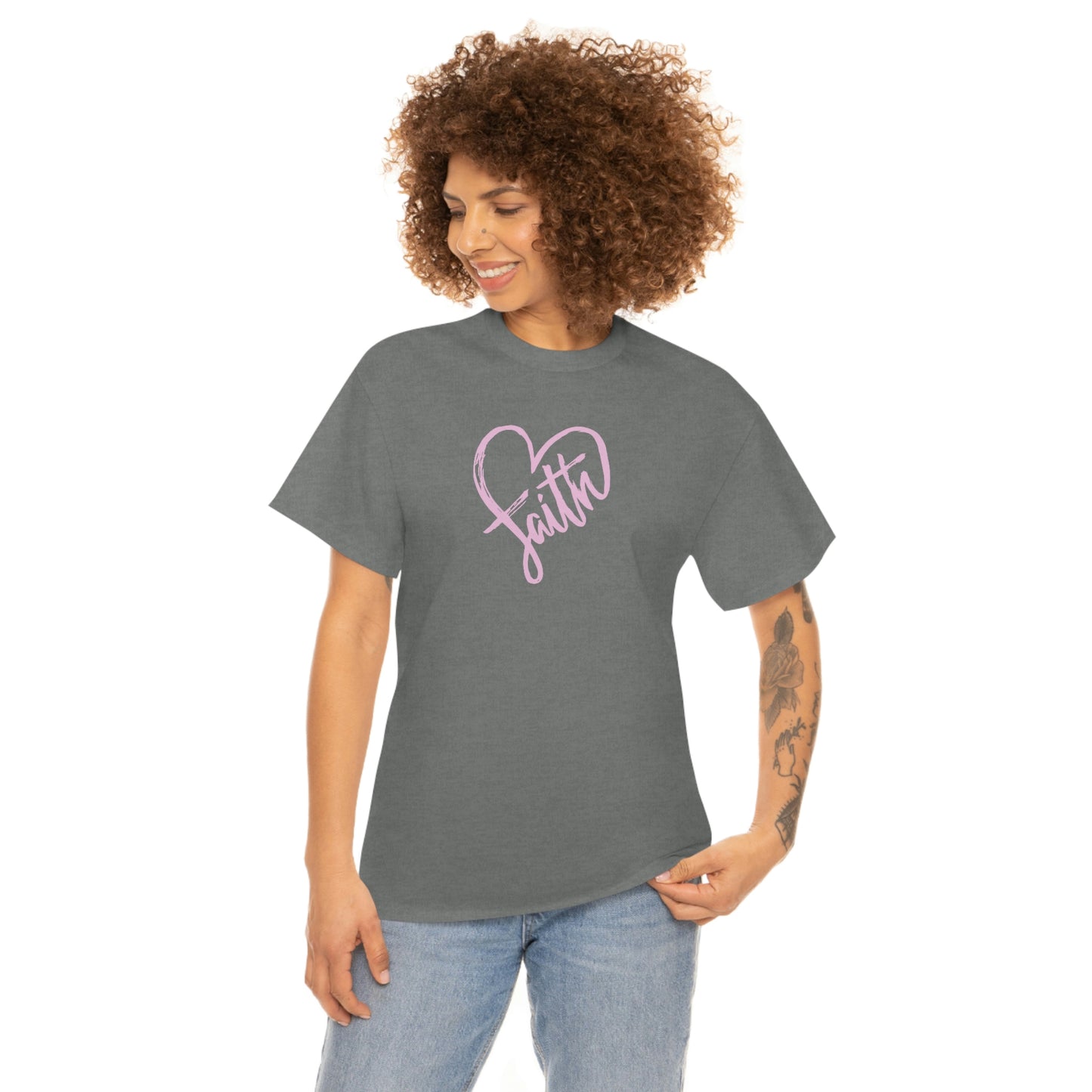 "Pink Faith Heart" Unisex Heavy Cotton Tee