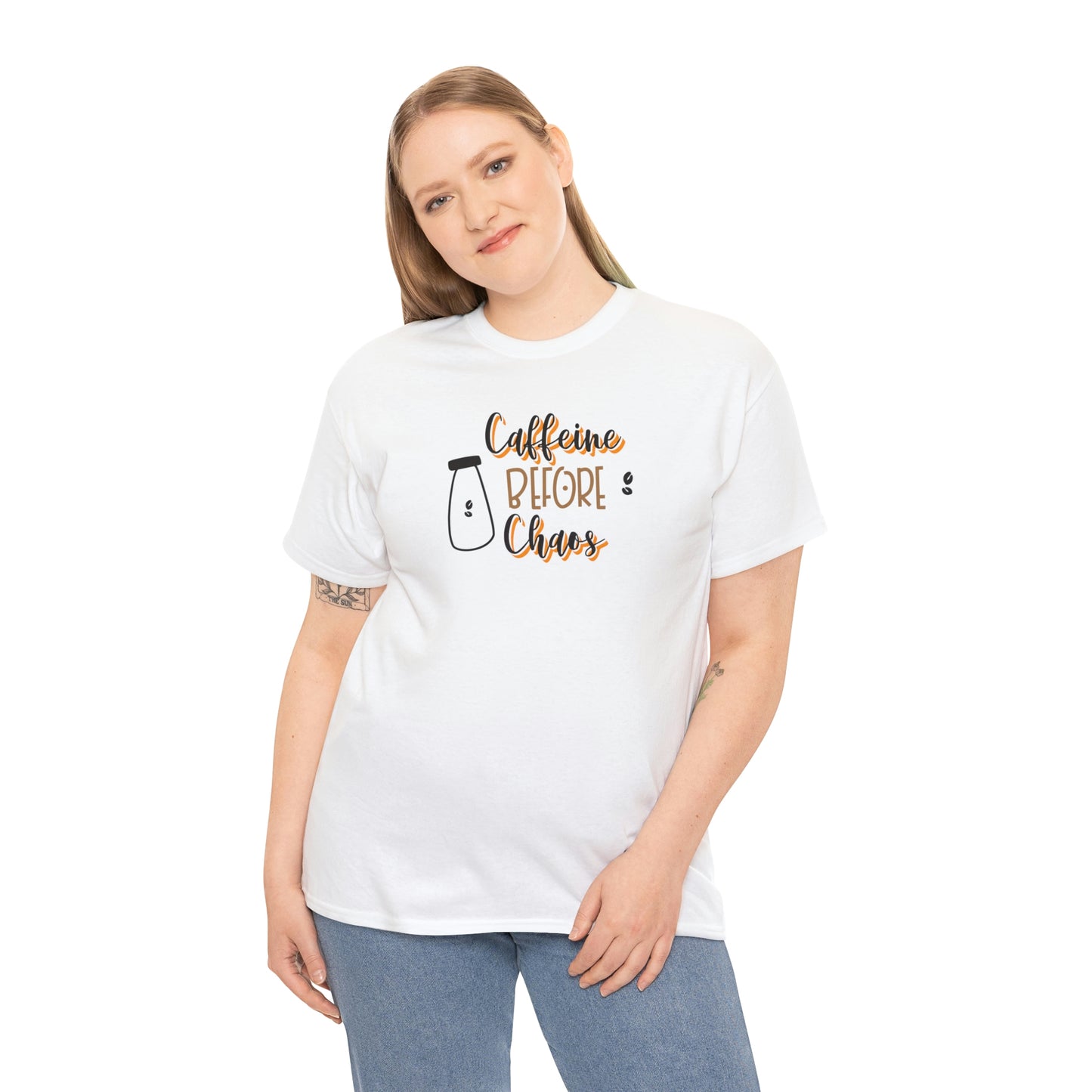 "Caffeine before Chaos" Unisex Heavy Cotton Tee