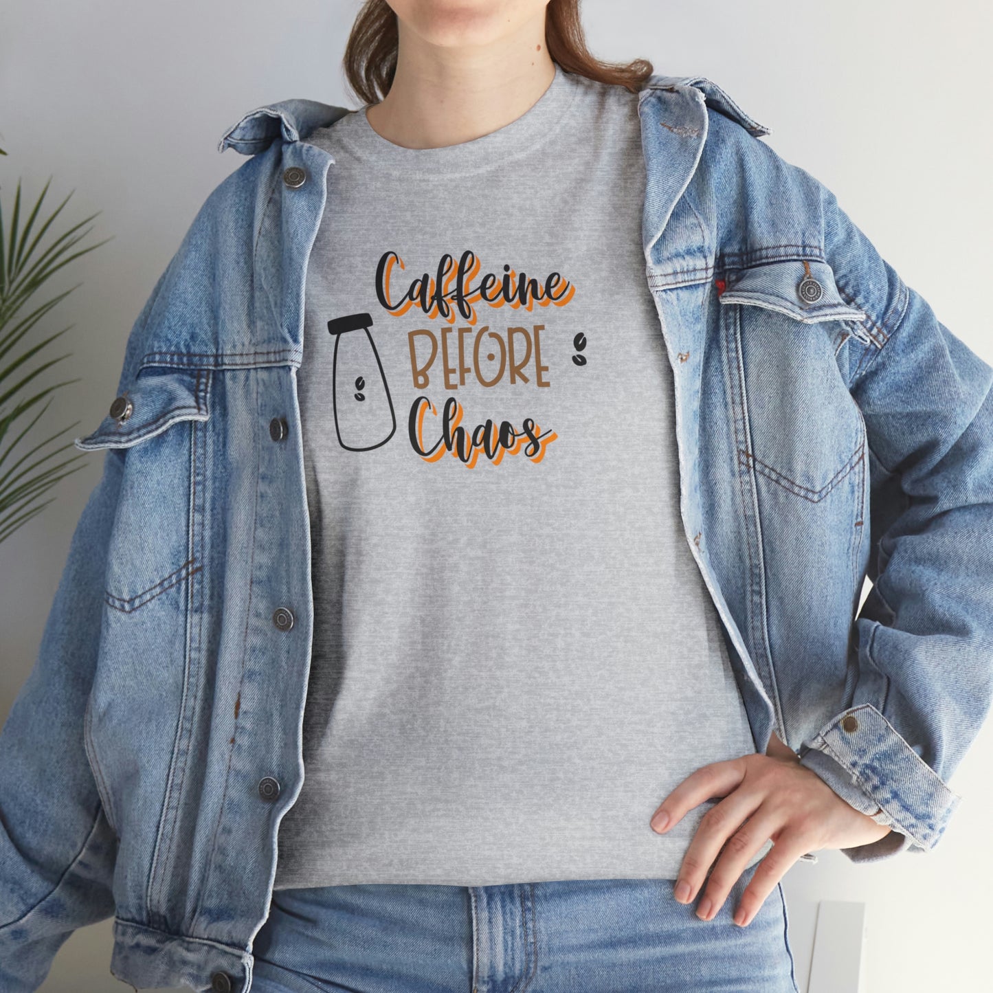 "Caffeine before Chaos" Unisex Heavy Cotton Tee