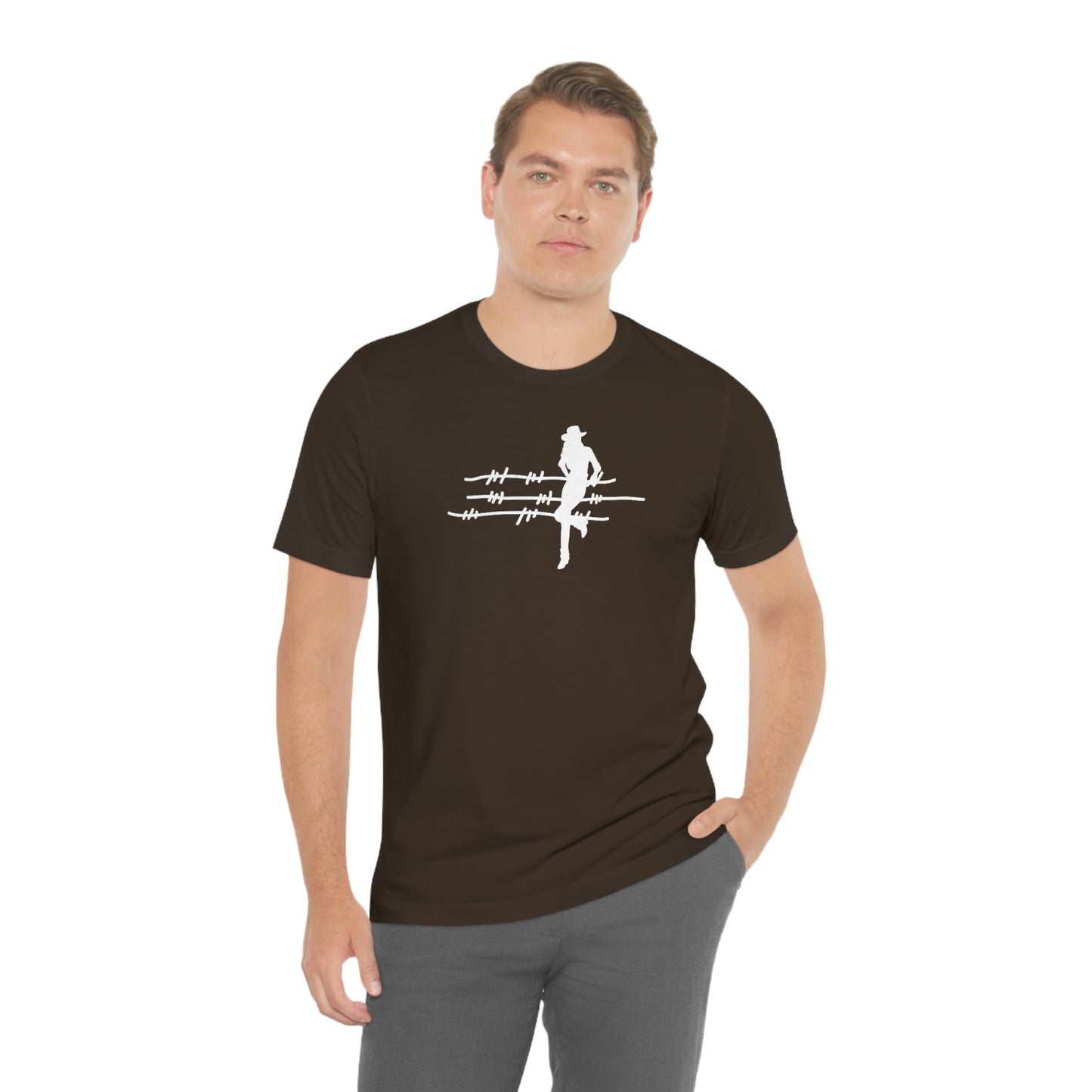 "On The Fence" (white image) Unisex Jersey Short Sleeve Tee
