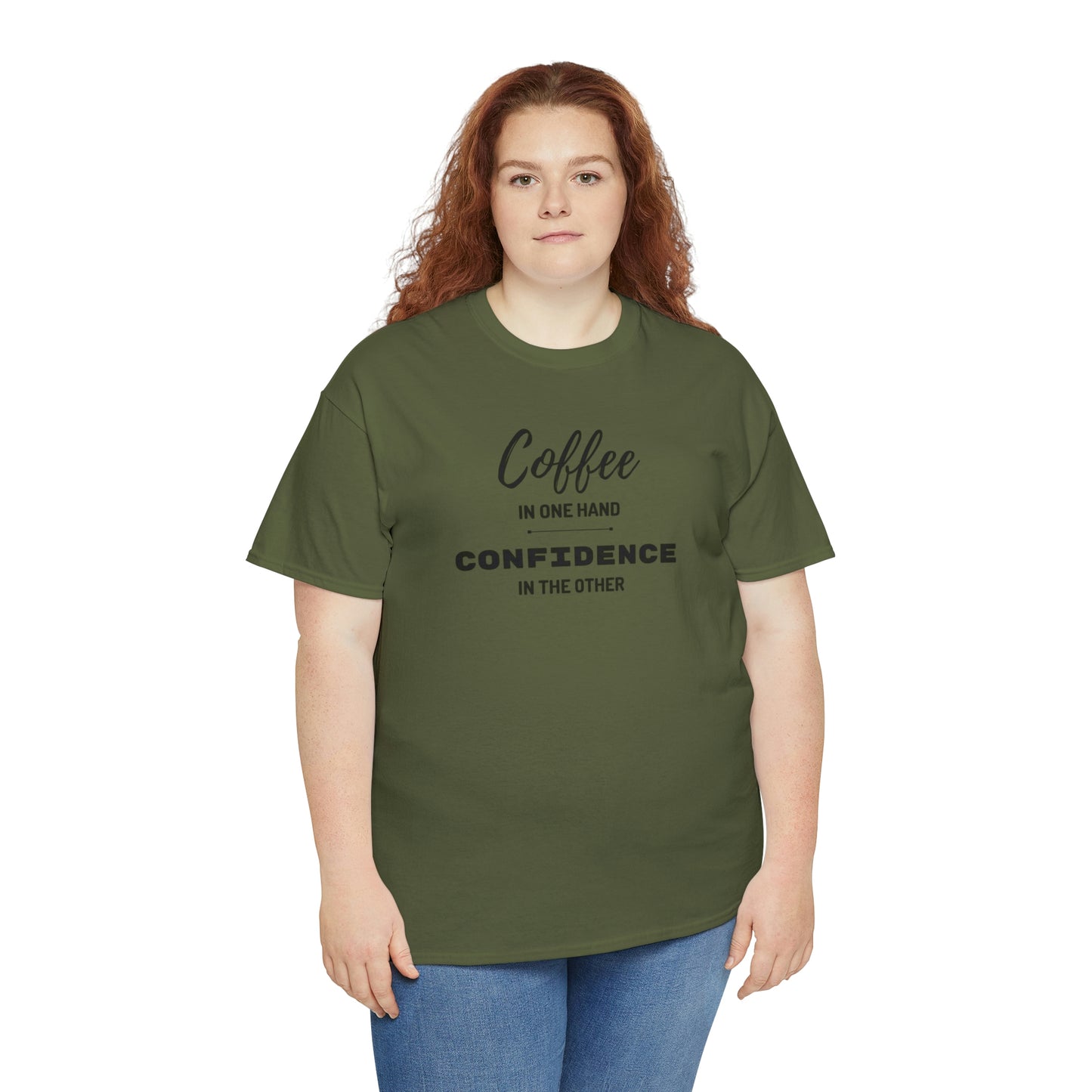 "Coffee in one Hand, Confidence in the Other" Unisex Heavy Cotton Tee