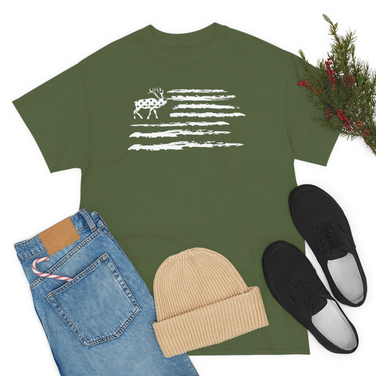 "White Deer Flag" Unisex Heavy Cotton Tee