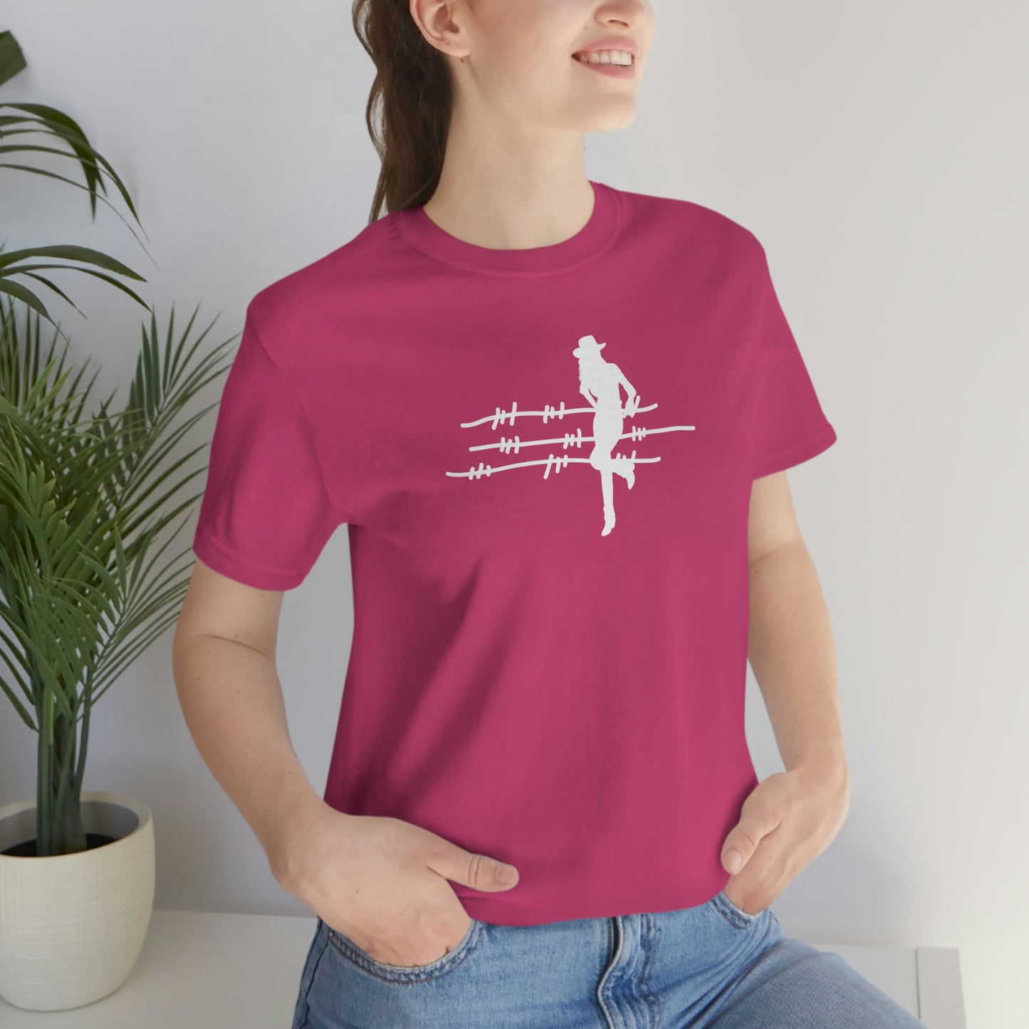 "On The Fence" (white image) Unisex Jersey Short Sleeve Tee