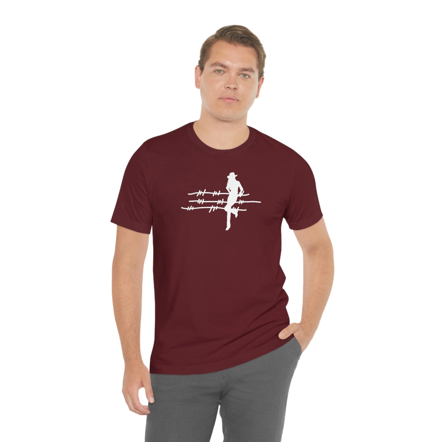 "On The Fence" (white image) Unisex Jersey Short Sleeve Tee