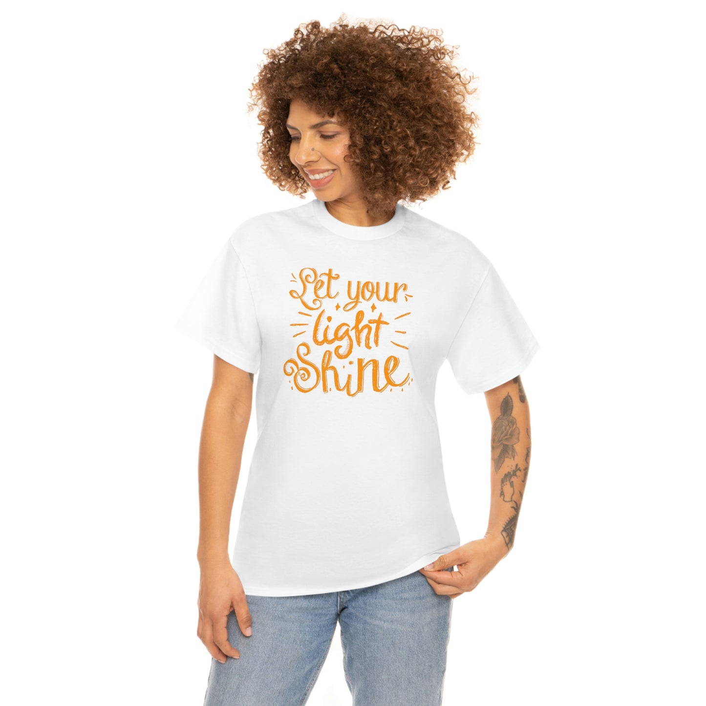 "Let You're Light Shine" (orange font) Unisex Heavy Cotton Tee