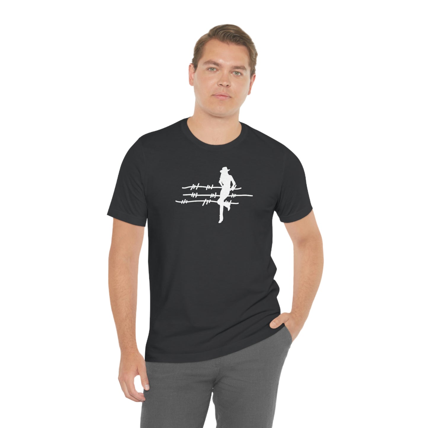 "On The Fence" (white image) Unisex Jersey Short Sleeve Tee