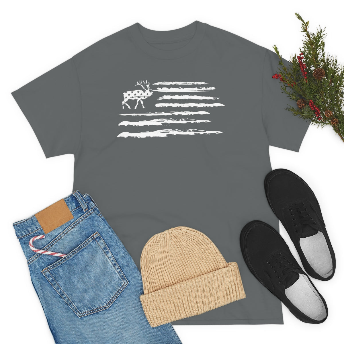 "White Deer Flag" Unisex Heavy Cotton Tee
