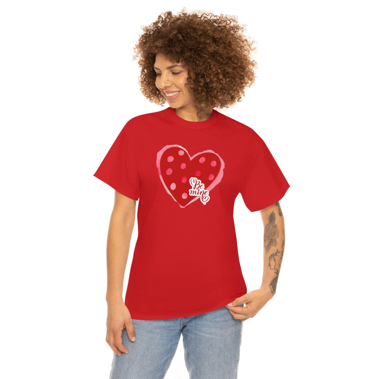 "Be Mine" Polka Dot Heart" Unisex Heavy Cotton Tee