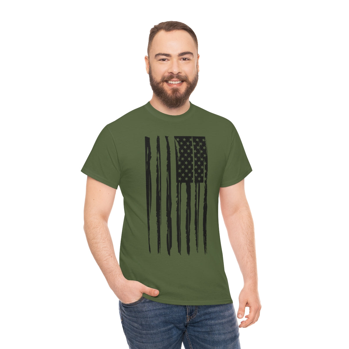 "Black Vertical Flag" Unisex Heavy Cotton Tee
