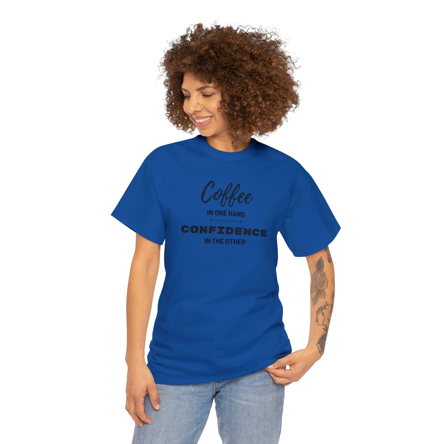 "Coffee in one Hand, Confidence in the Other" Unisex Heavy Cotton Tee