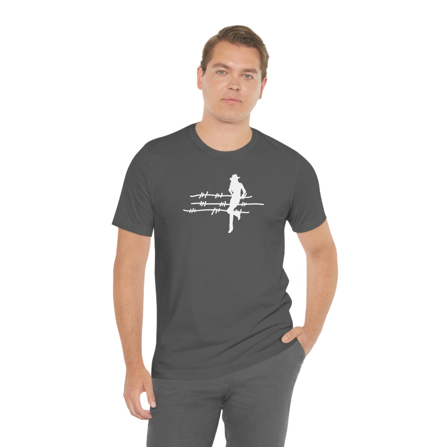 "On The Fence" (white image) Unisex Jersey Short Sleeve Tee