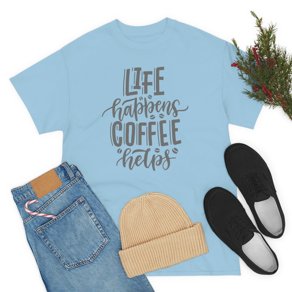 "Life Happens Coffee Helps" Unisex Heavy Cotton Tee