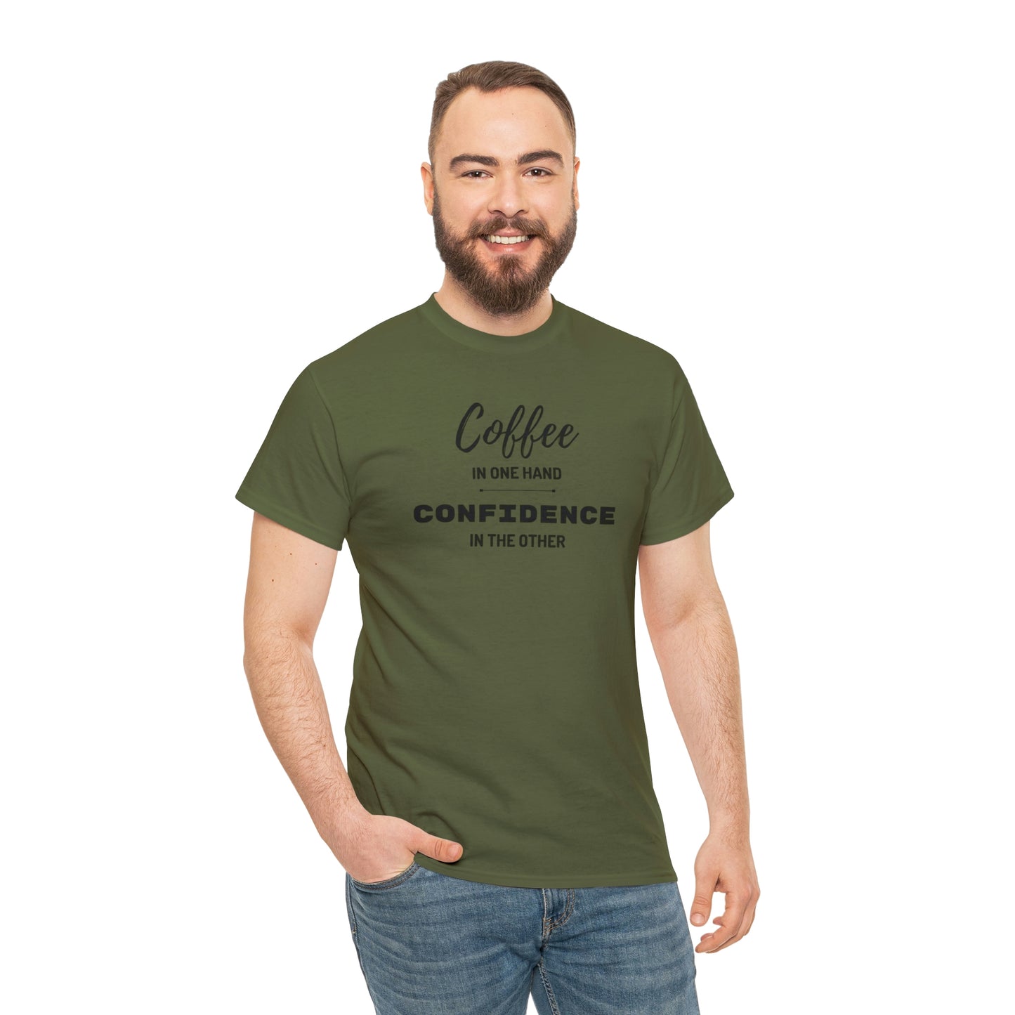 "Coffee in one Hand, Confidence in the Other" Unisex Heavy Cotton Tee