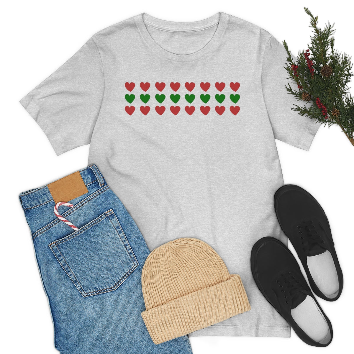 "Christmas Hearts" Unisex Jersey Short Sleeve Tee