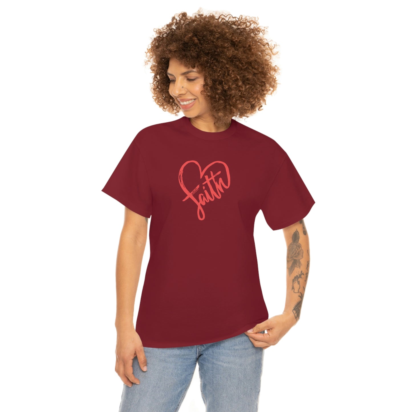 "Red Faith Heart" Unisex Heavy Cotton Tee