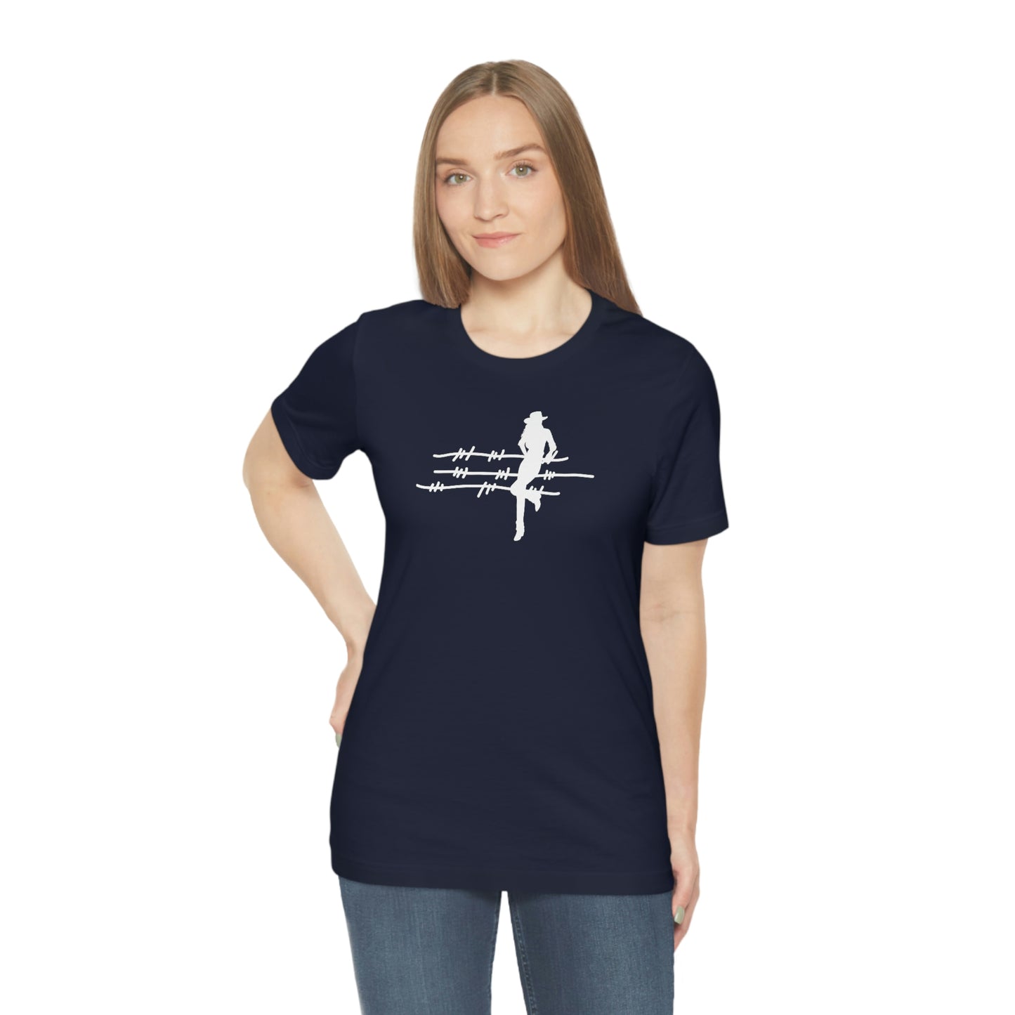 "On The Fence" (white image) Unisex Jersey Short Sleeve Tee