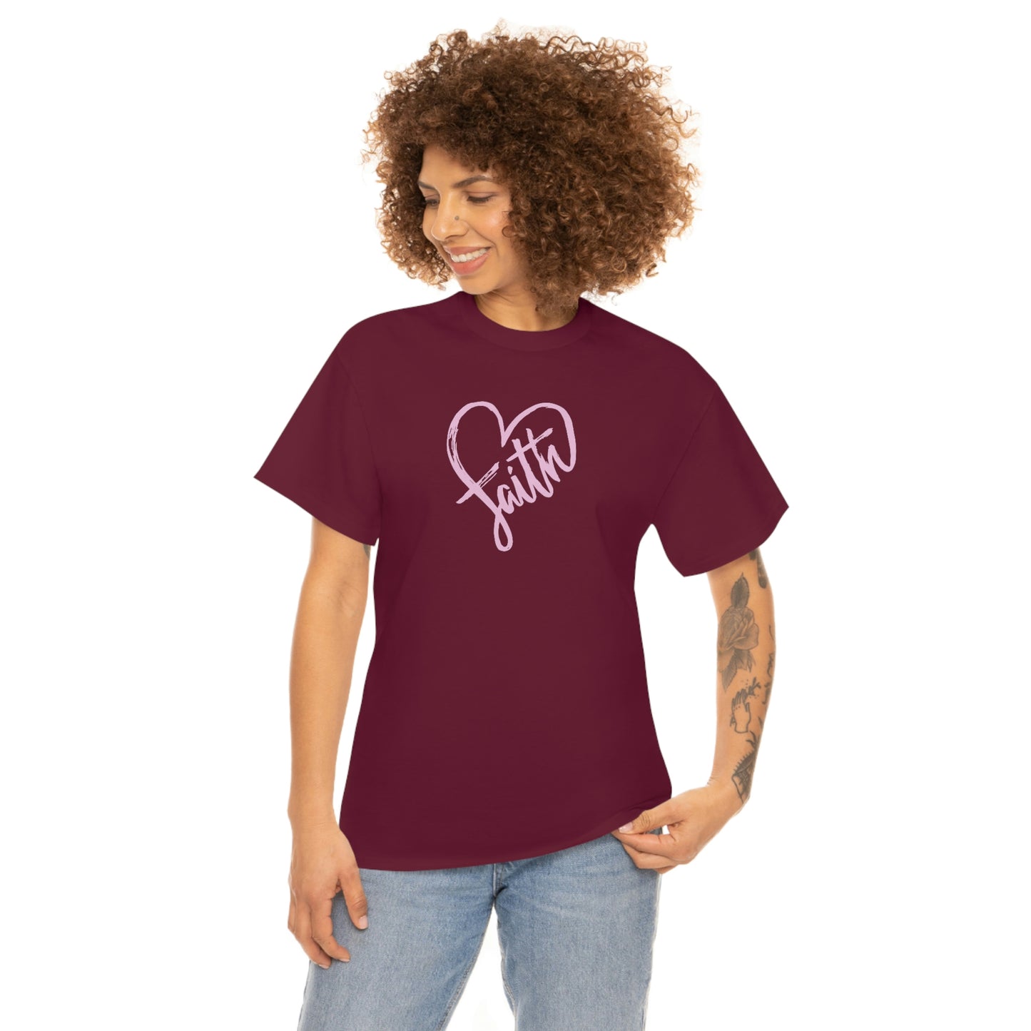 "Pink Faith Heart" Unisex Heavy Cotton Tee