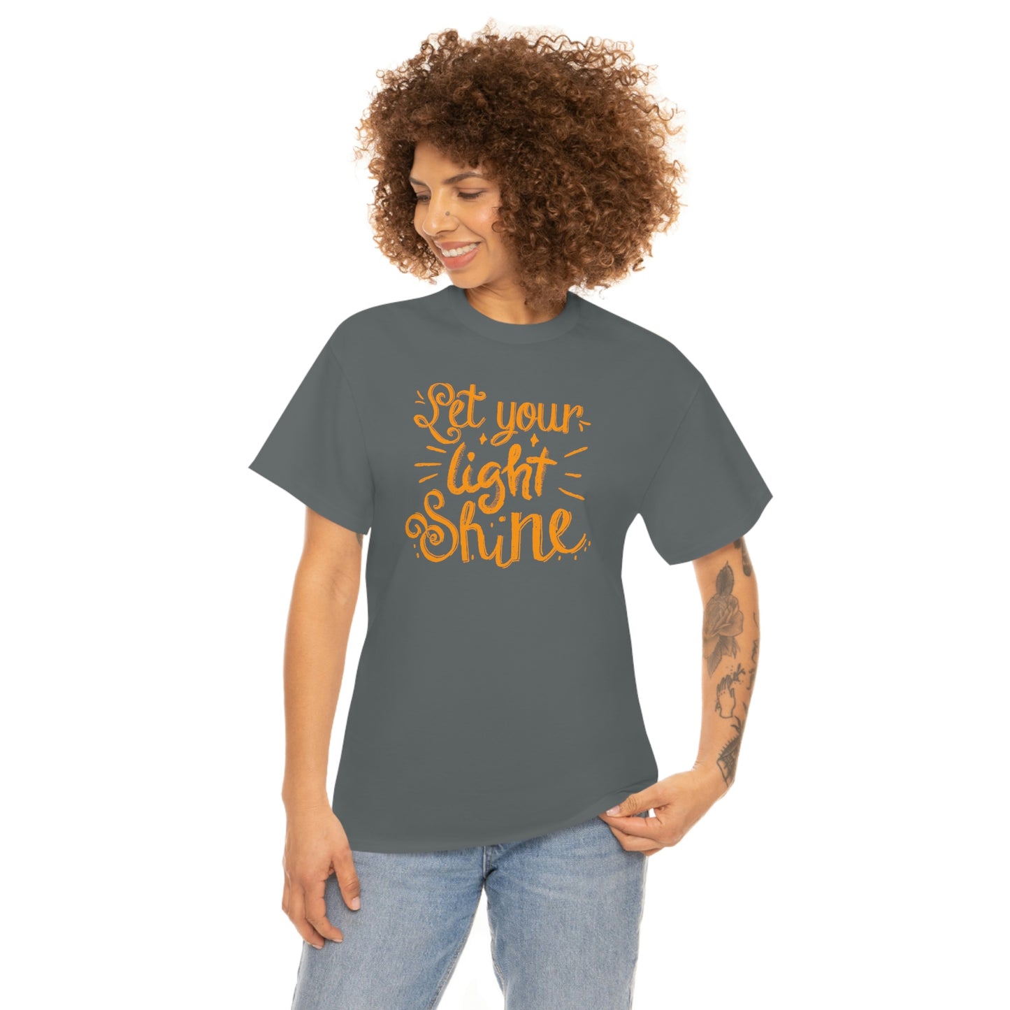 "Let You're Light Shine" (orange font) Unisex Heavy Cotton Tee