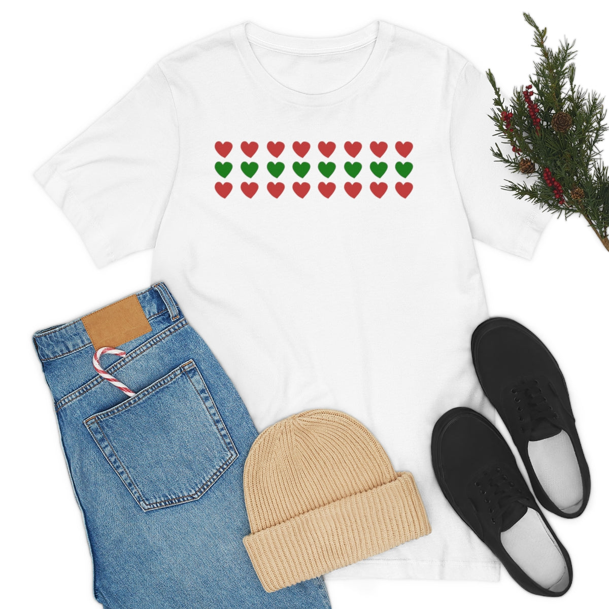 "Christmas Hearts" Unisex Jersey Short Sleeve Tee