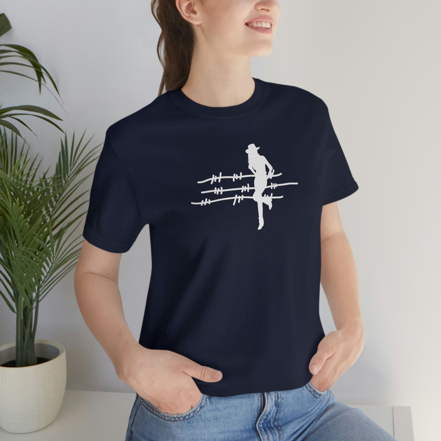 "On The Fence" (white image) Unisex Jersey Short Sleeve Tee