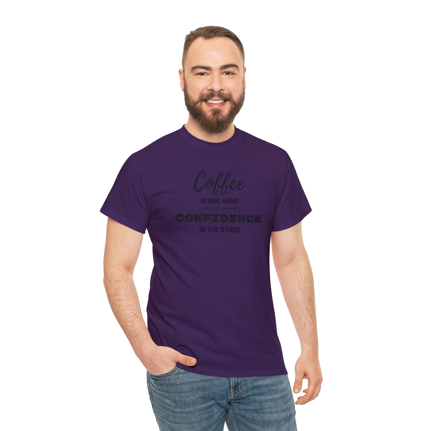 "Coffee in one Hand, Confidence in the Other" Unisex Heavy Cotton Tee