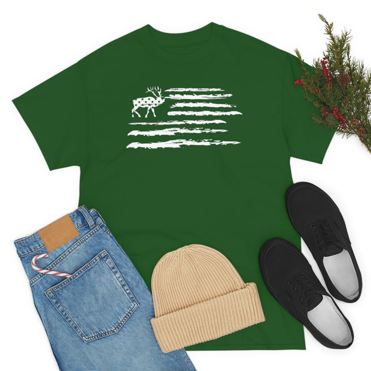 "White Deer Flag" Unisex Heavy Cotton Tee