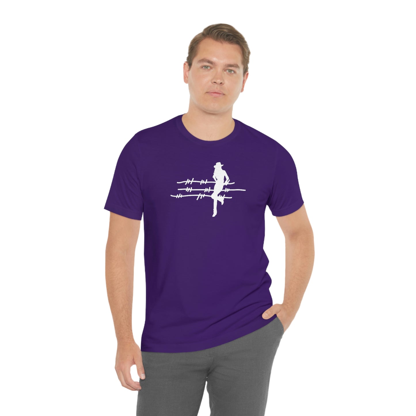 "On The Fence" (white image) Unisex Jersey Short Sleeve Tee