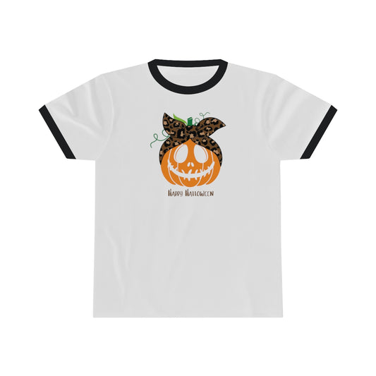 Scarfed Pumpkin "Happy Halloween" Unisex Ringer Tee
