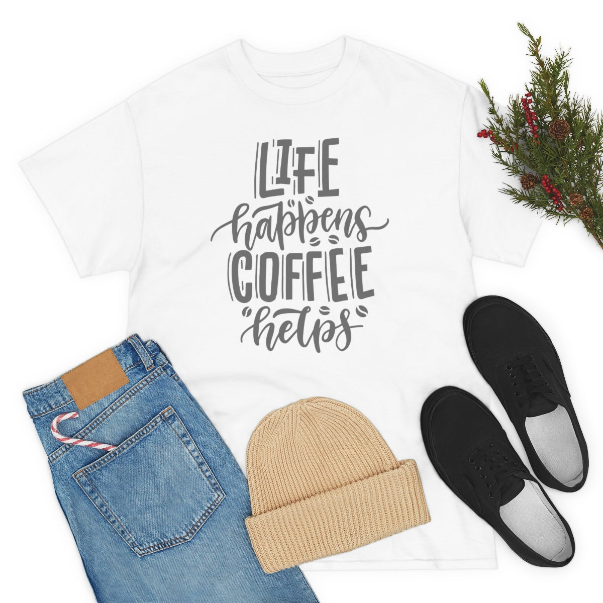 "Life Happens Coffee Helps" Unisex Heavy Cotton Tee