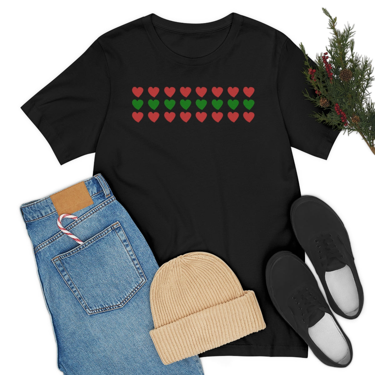 "Christmas Hearts" Unisex Jersey Short Sleeve Tee