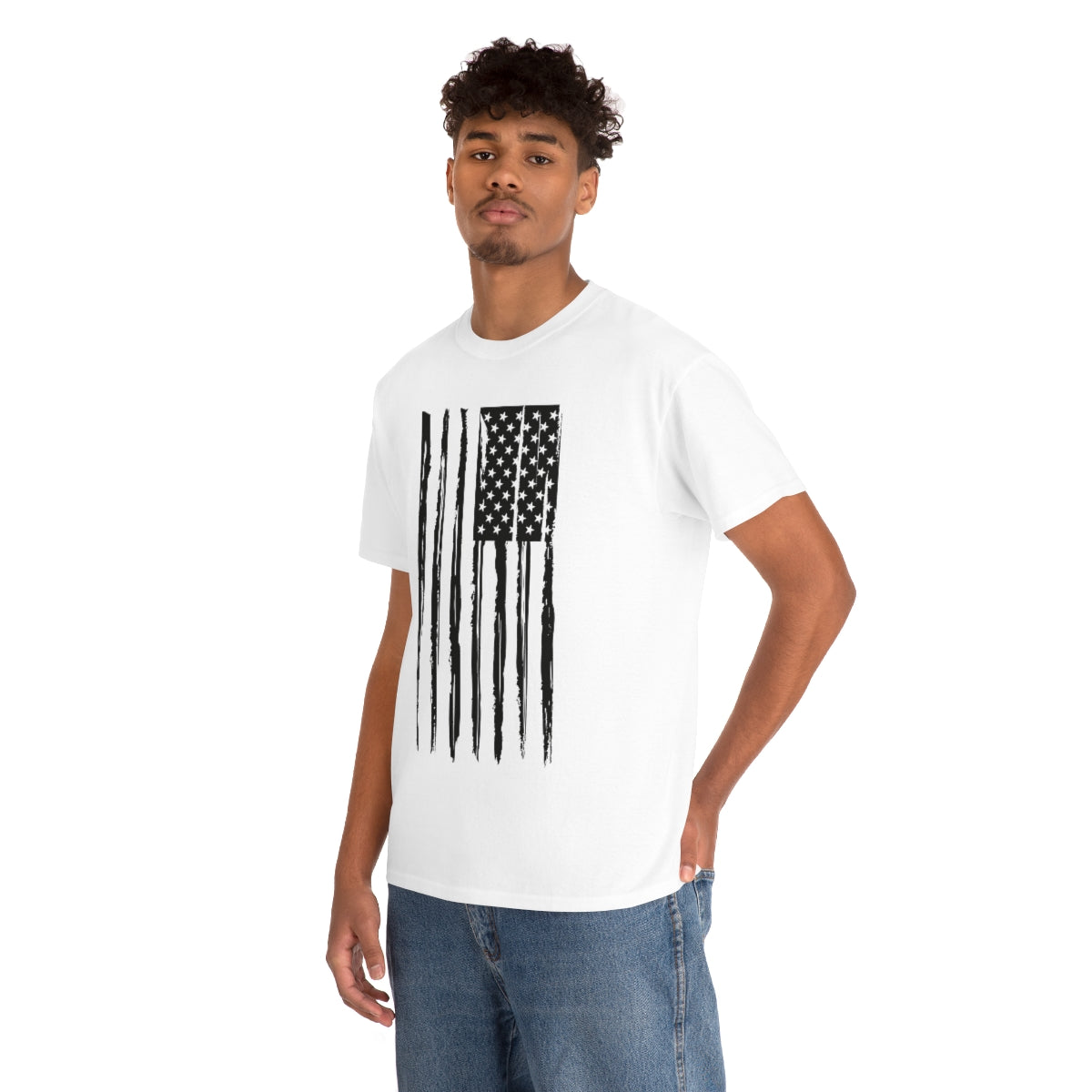 "Black Vertical Flag" Unisex Heavy Cotton Tee