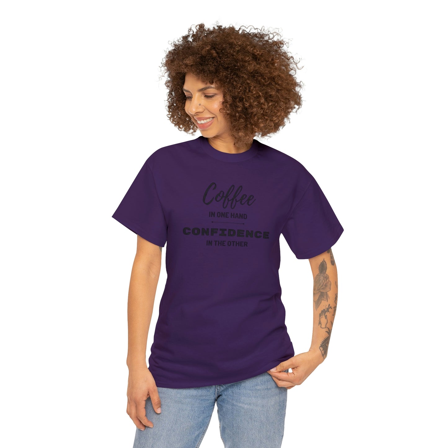"Coffee in one Hand, Confidence in the Other" Unisex Heavy Cotton Tee