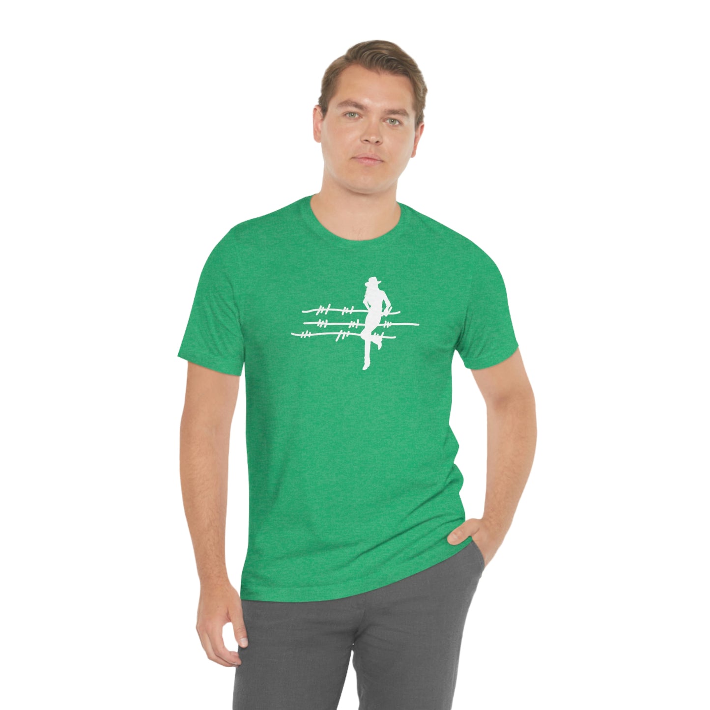 "On The Fence" (white image) Unisex Jersey Short Sleeve Tee