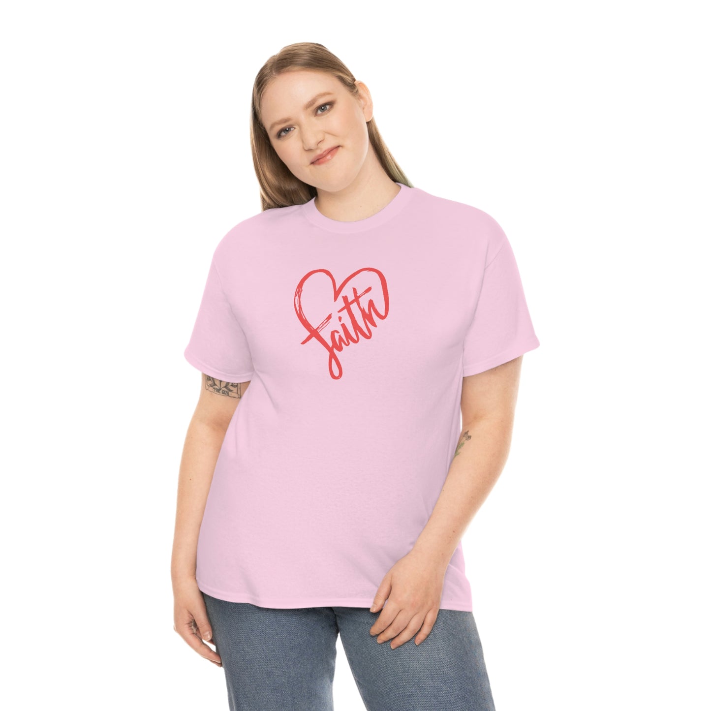 "Red Faith Heart" Unisex Heavy Cotton Tee