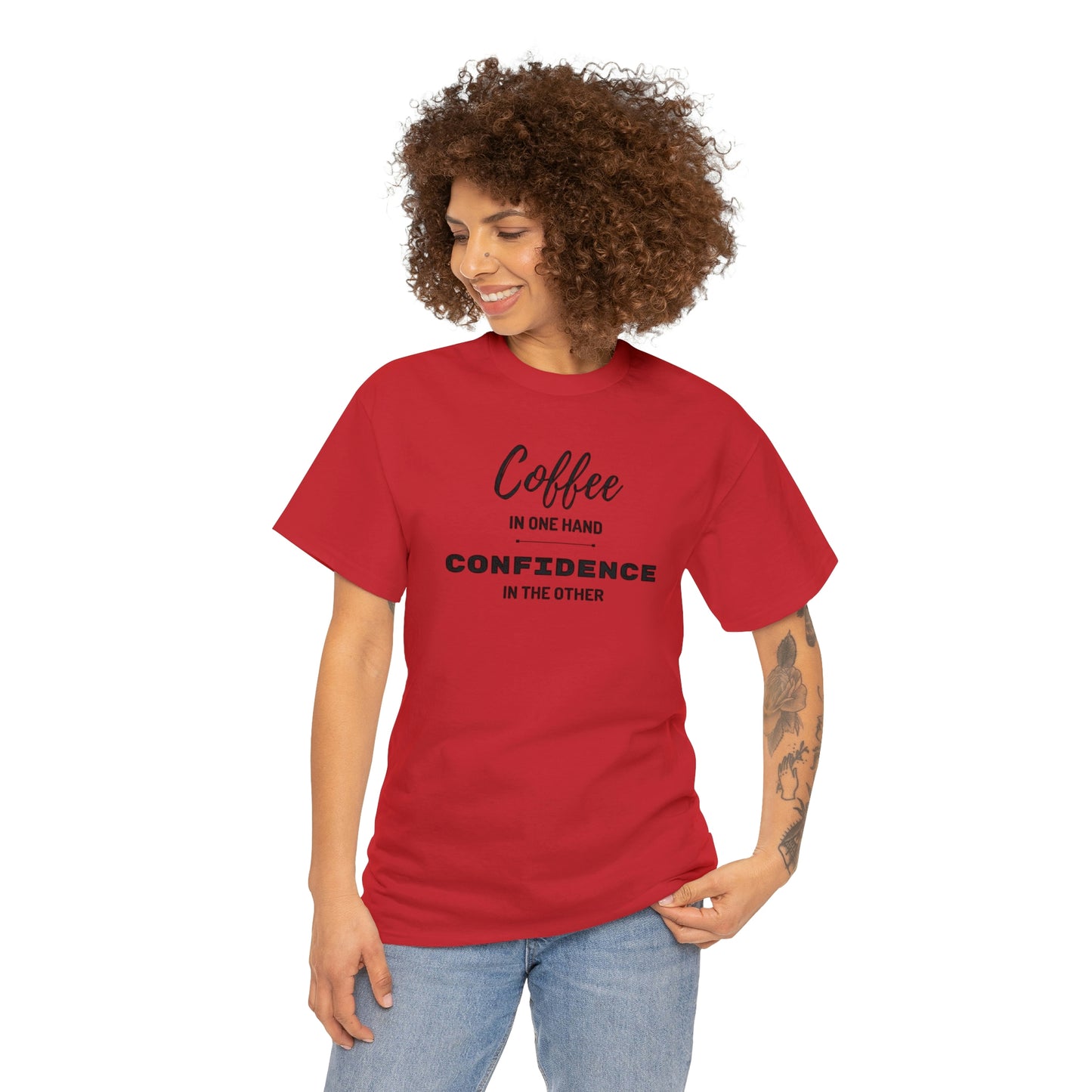 "Coffee in one Hand, Confidence in the Other" Unisex Heavy Cotton Tee