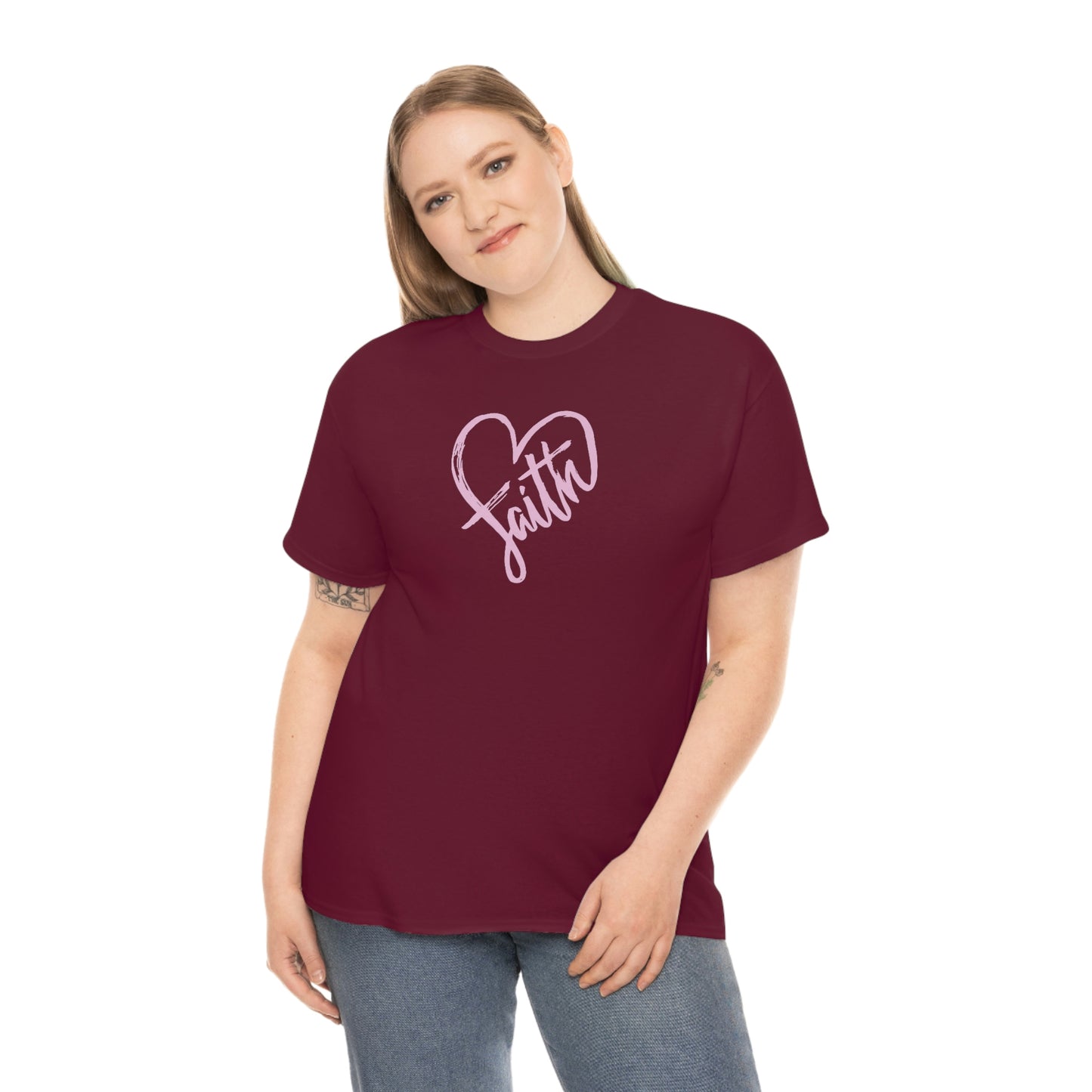 "Pink Faith Heart" Unisex Heavy Cotton Tee