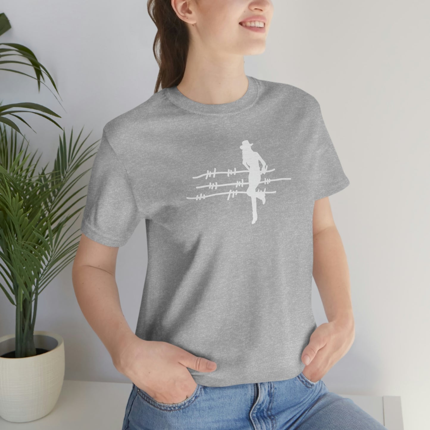 "On The Fence" (white image) Unisex Jersey Short Sleeve Tee
