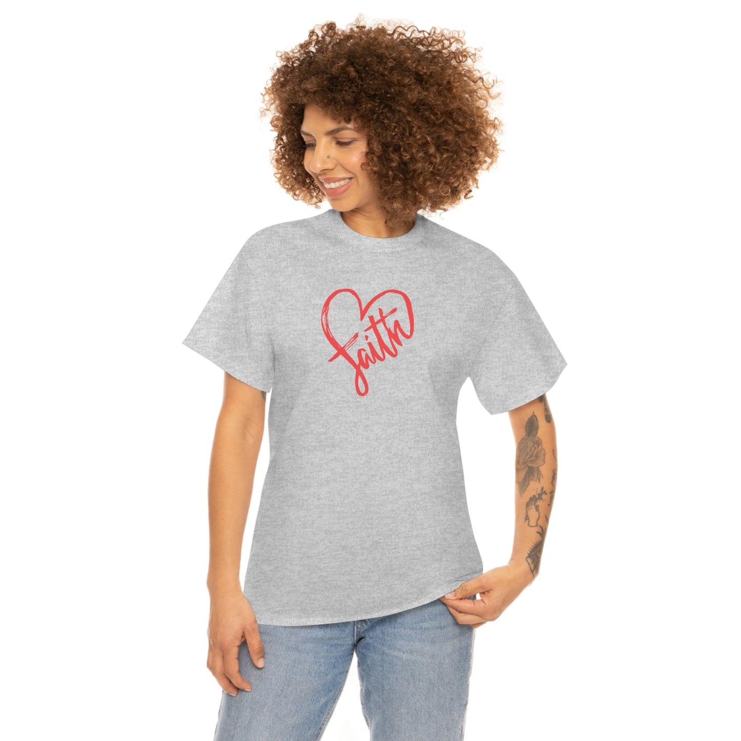"Red Faith Heart" Unisex Heavy Cotton Tee