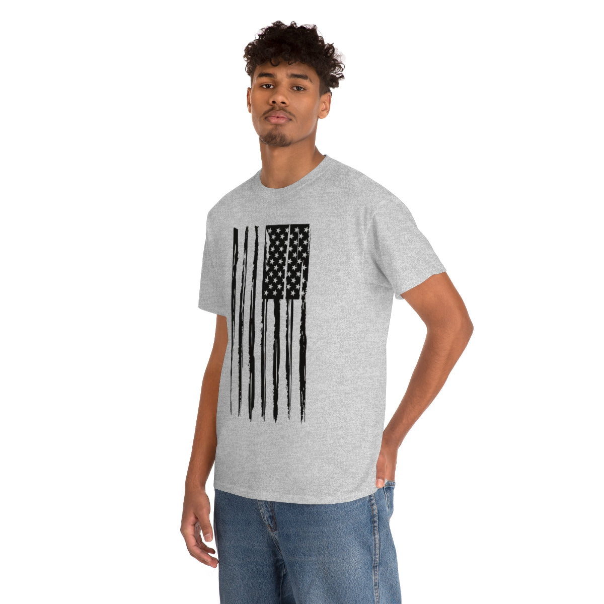 "Black Vertical Flag" Unisex Heavy Cotton Tee