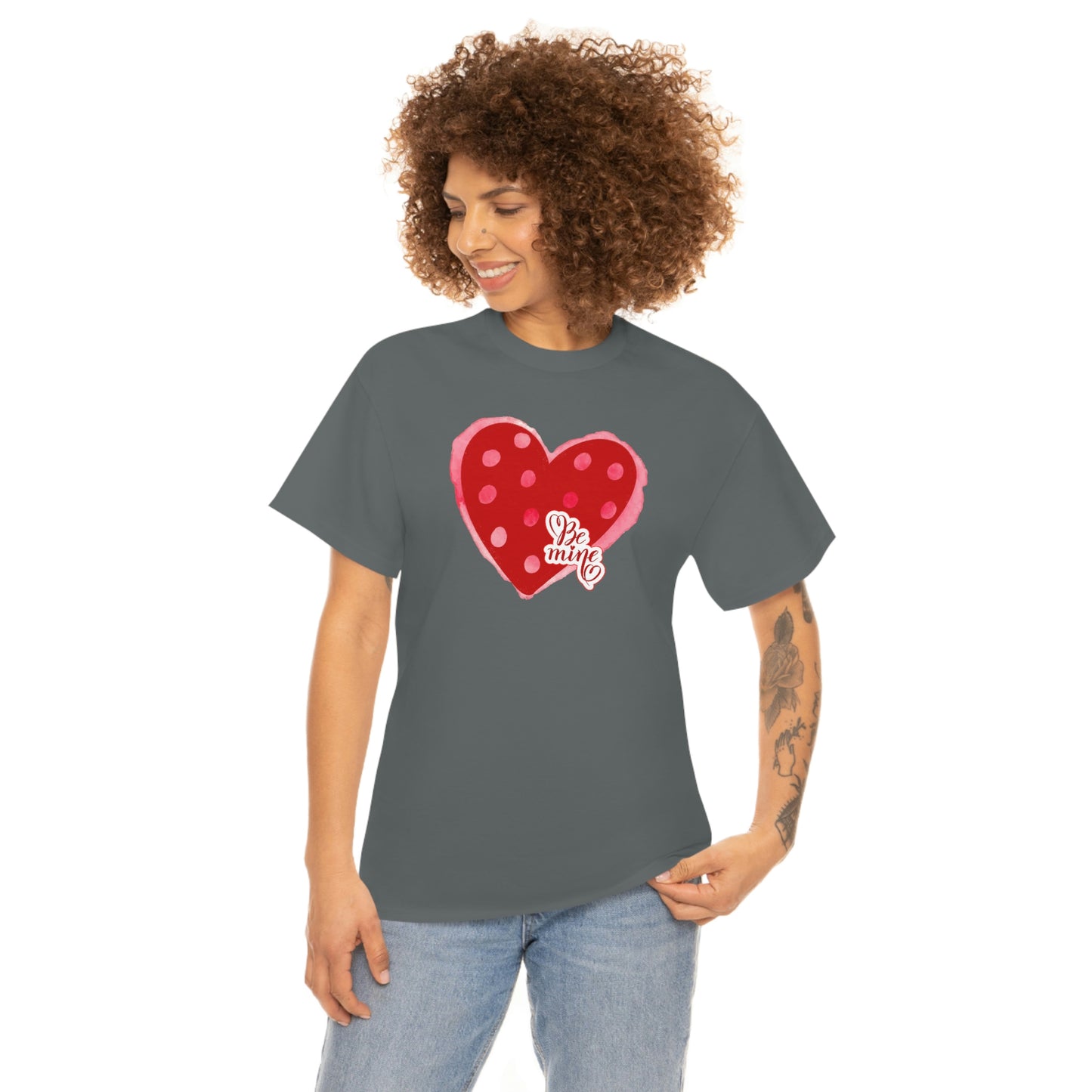 "Be Mine" Polka Dot Heart" Unisex Heavy Cotton Tee