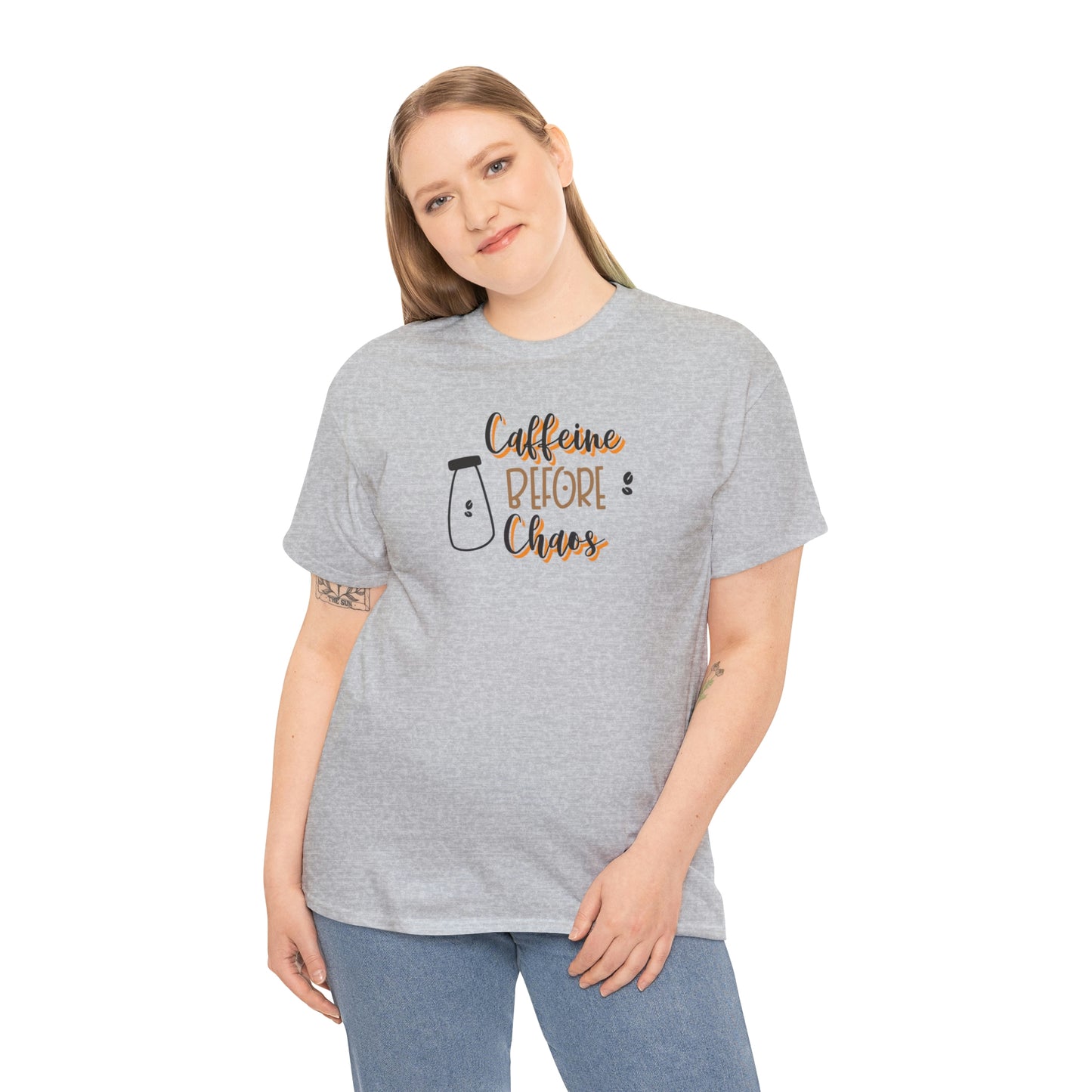 "Caffeine before Chaos" Unisex Heavy Cotton Tee