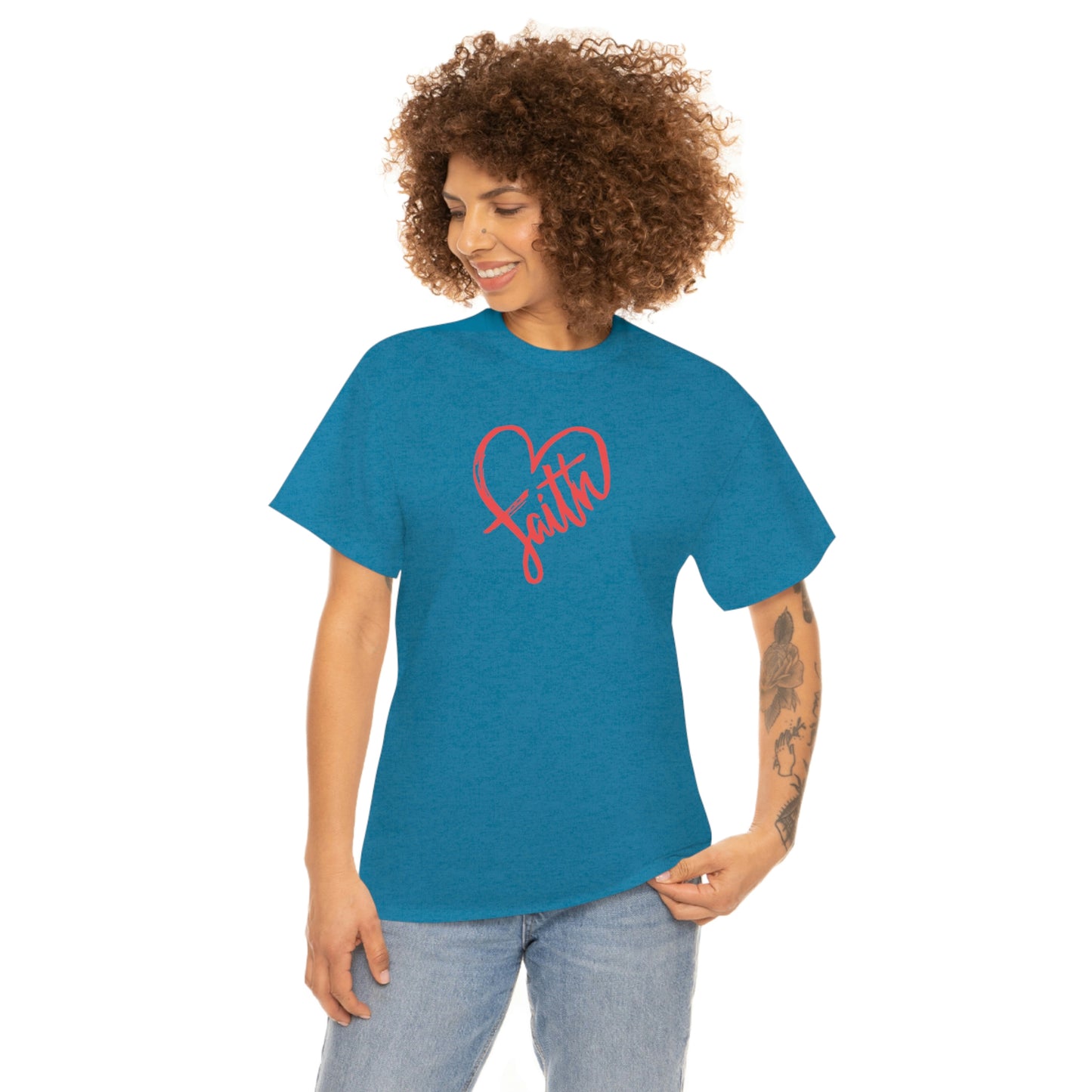 "Red Faith Heart" Unisex Heavy Cotton Tee