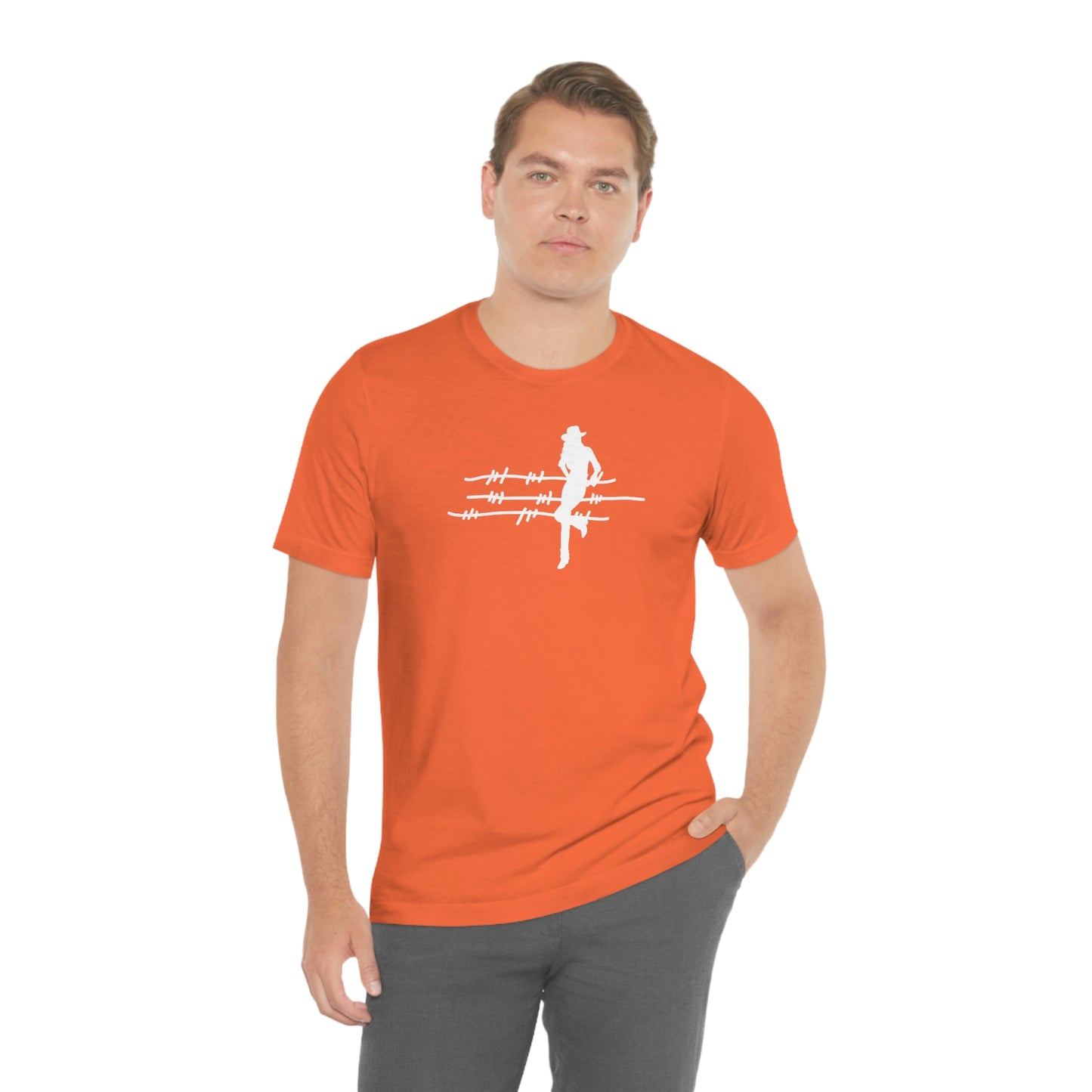 "On The Fence" (white image) Unisex Jersey Short Sleeve Tee