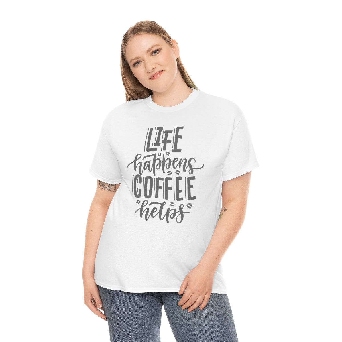 "Life Happens Coffee Helps" Unisex Heavy Cotton Tee