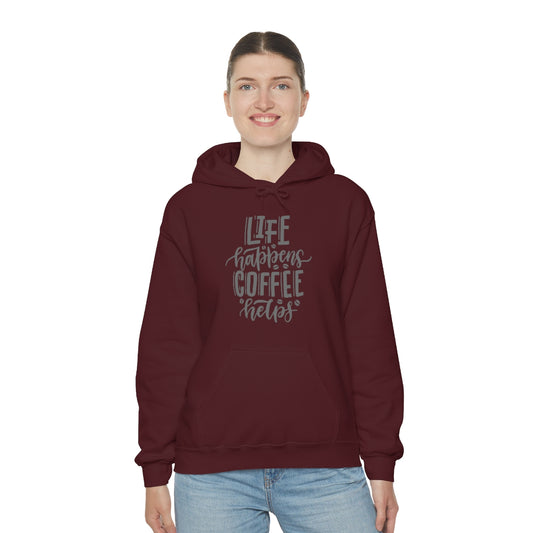 "Life Happens Coffee Helps" Unisex Heavy Blend™ Hooded Sweatshirt